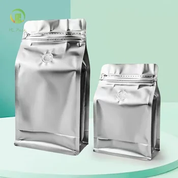 알루미늄 호일 커피 포장 백, 커피 원두용 평평한 바닥 파우치, 매트 실버, 100g, 250g, 500g, 1kg, 50 개