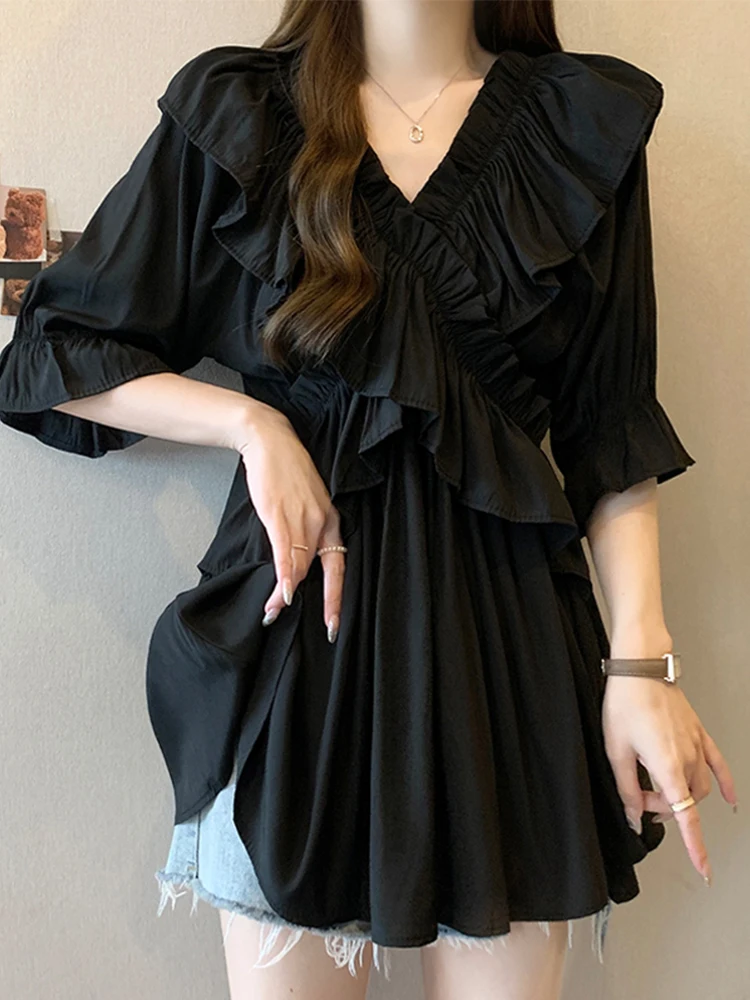 Summer All Match Blouses Ruffles Design Solid Color V Neck Puff Sleeve Oversized Shirts 2025 Fashion Elegant Women's Clothing
Summer All Match Blouses Ruffles Design Solid Color V Neck Puff Sleeve Oversized Shirts 2025 Fashion Elegant Women's Clothing