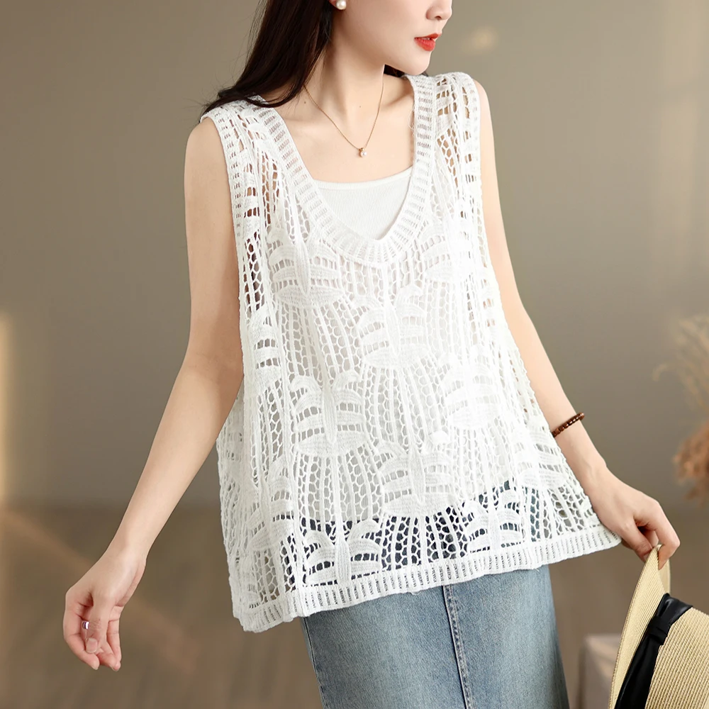 plus Size Women's Summer New Hollow out Sleeveless Overhead Top Loose Fit Shirt Artistic Commute Style Regular Thickness
plus Size Women's Summer New Hollow out Sleeveless Overhead Top Loose Fit Shirt Artistic Commute Style Regular Thickness