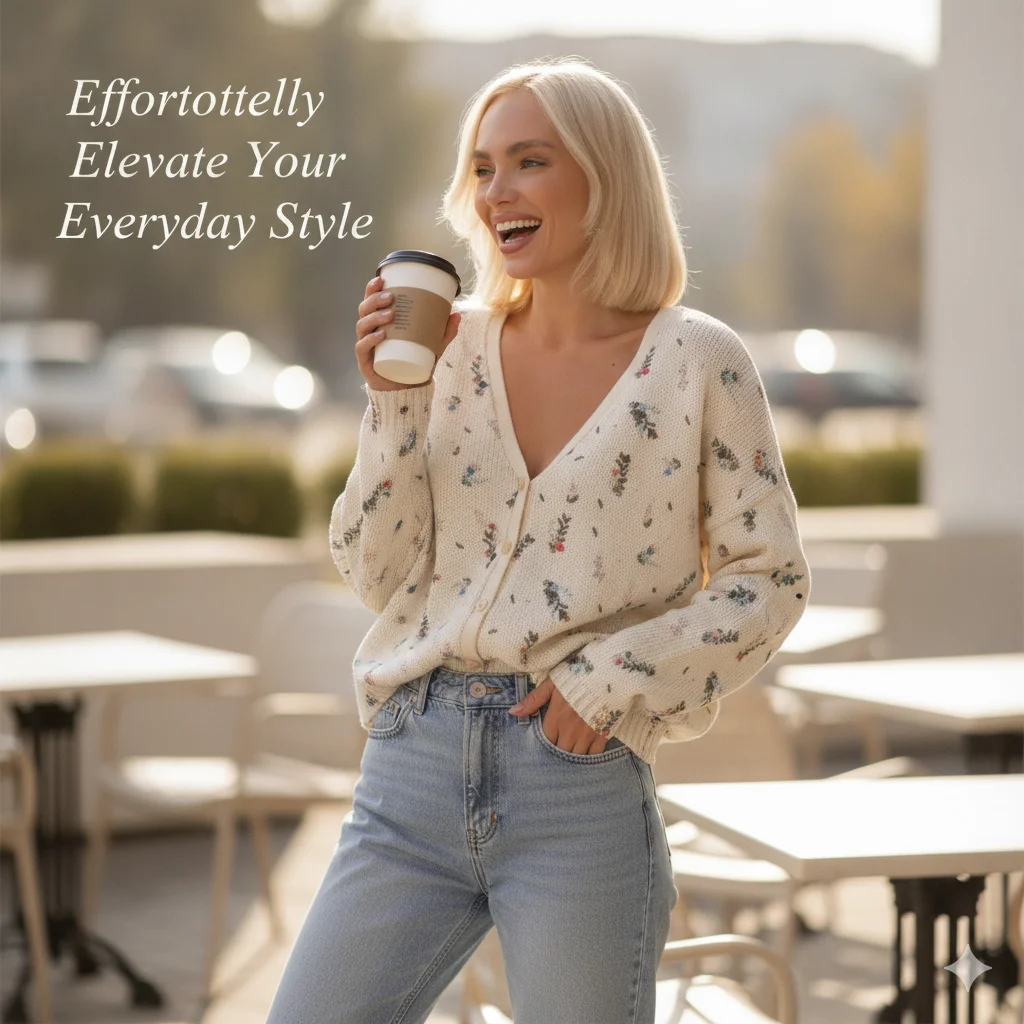Oversized Floral V Neck Knit Cardigan Women Long Sleeve Button Down Loose Soft Outerwear With Pockets For Daily Spring Autumn
Oversized Floral V Neck Knit Cardigan Women Long Sleeve Button Down Loose Soft Outerwear With Pockets For Daily Spring Autumn