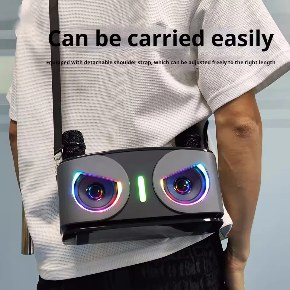 Мощный красочный свет, беспроводной Bluetooth-динамик с двумя микрофонами, портативный стереозвук, сабвуфер для домашней вечеринки, караоке
Мощный красочный свет, беспроводной Bluetooth-динамик с двумя микрофонами, портативный стереозвук, сабвуфер для домашней вечеринки, караоке