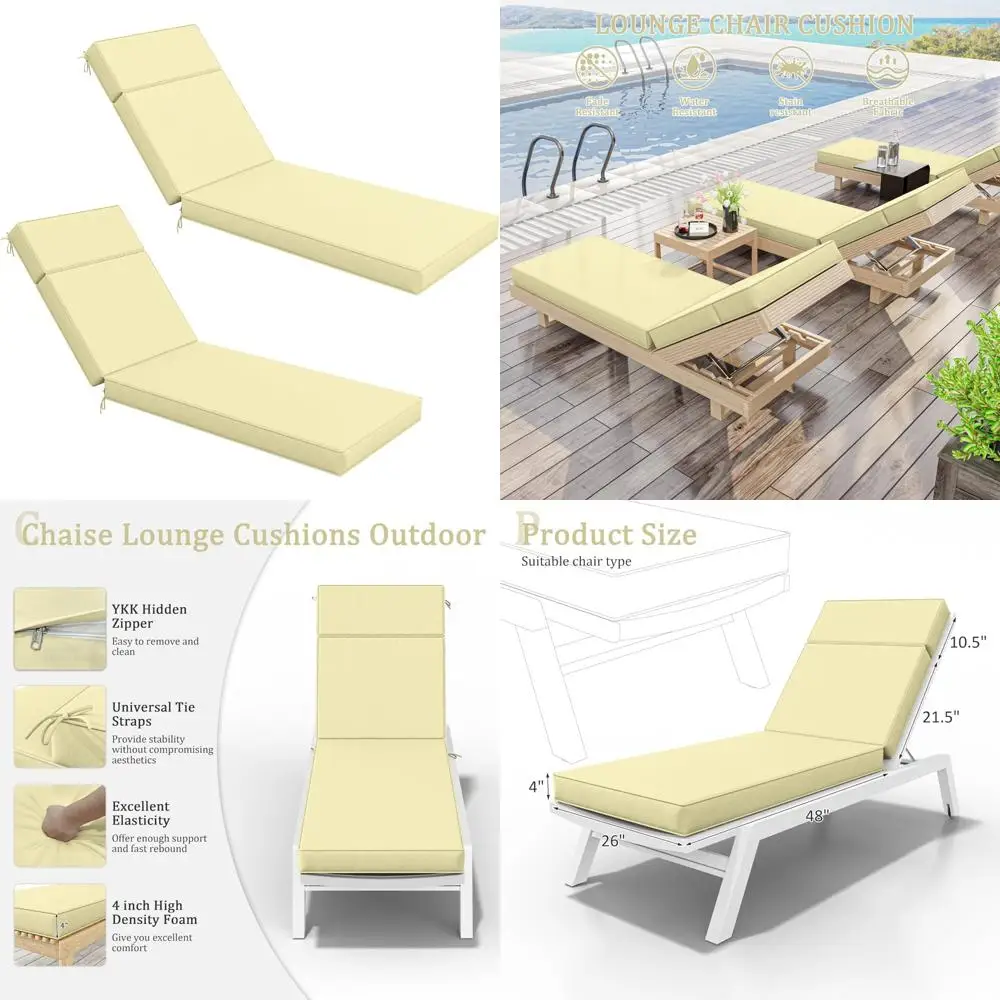 Outdoor Chaise Lounge Cushions - High-Density Foam, 80L x 26W x 4D, with Ties, Waterproof for Patio Furniture
Outdoor Chaise Lounge Cushions - High-Density Foam, 80L x 26W x 4D, with Ties, Waterproof for Patio Furniture