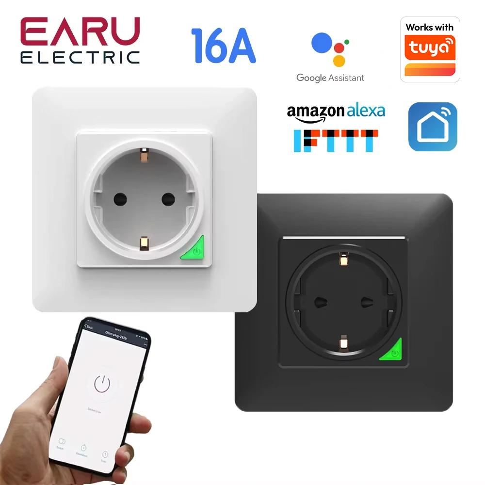 WiFi Smart Timer Light Wall Switch Push Button Switch EU Power Socket Outlet Smart Life Tuya Remote Control Alexa Google Home