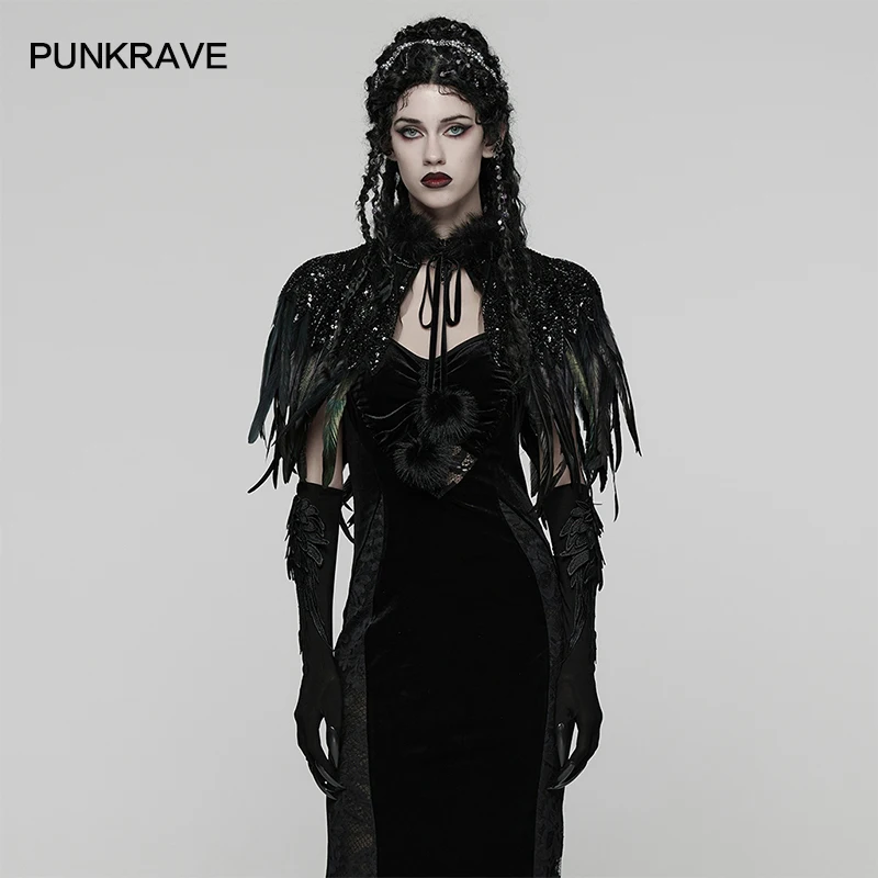 PUNK RAVE Women's Gothic Sequin-embroidered Weft Velveteen Feather Shawl Dark Glamour Solemnity Mystery Party Club Accessories
PUNK RAVE Women's Gothic Sequin-embroidered Weft Velveteen Feather Shawl Dark Glamour Solemnity Mystery Party Club Accessories