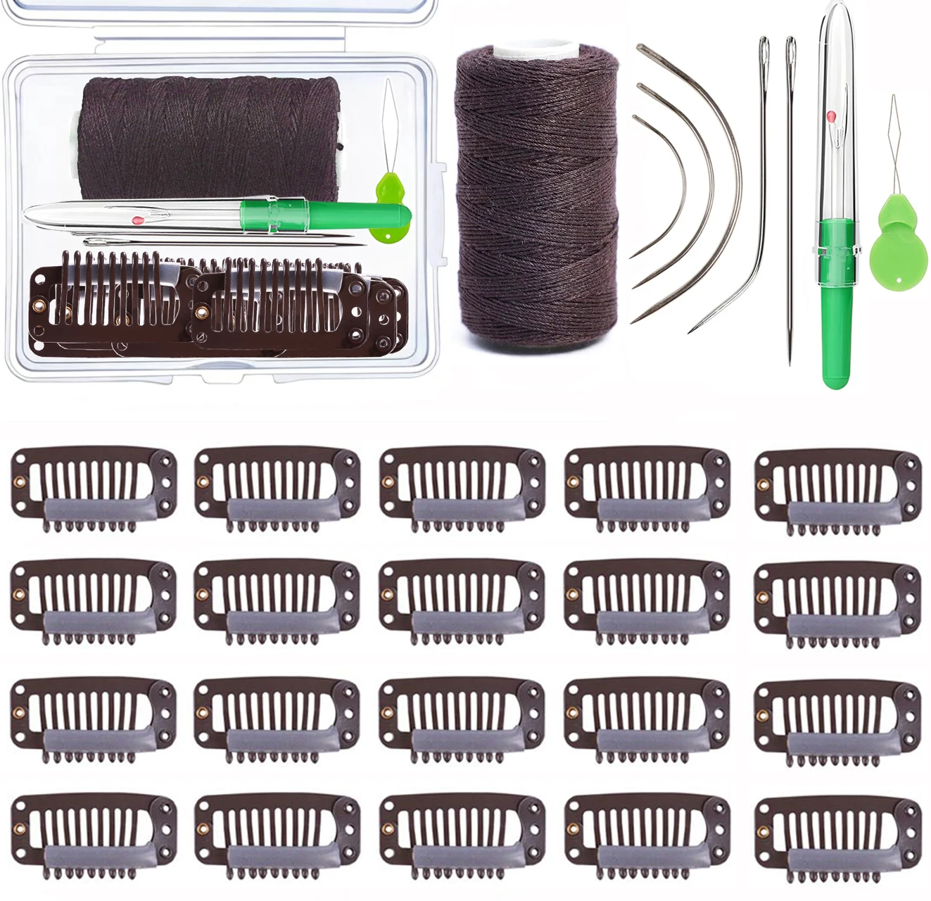 20Pcs 9-teeth Beige/Brown/Black Hair Extension Clips with DIY Needle and Thread Kit - Wigs Snap Clips Wig Accessories Clips
20Pcs 9-teeth Beige/Brown/Black Hair Extension Clips with DIY Needle and Thread Kit - Wigs Snap Clips Wig Accessories Clips