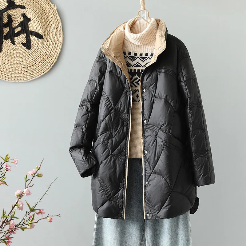 Autumn Winter Spring Stand Up Collar White Duck Down Mid Thin Loose Warm Mid Long Auspicious Cloud Style Down Jacket Coat Women
Autumn Winter Spring Stand Up Collar White Duck Down Mid Thin Loose Warm Mid Long Auspicious Cloud Style Down Jacket Coat Women