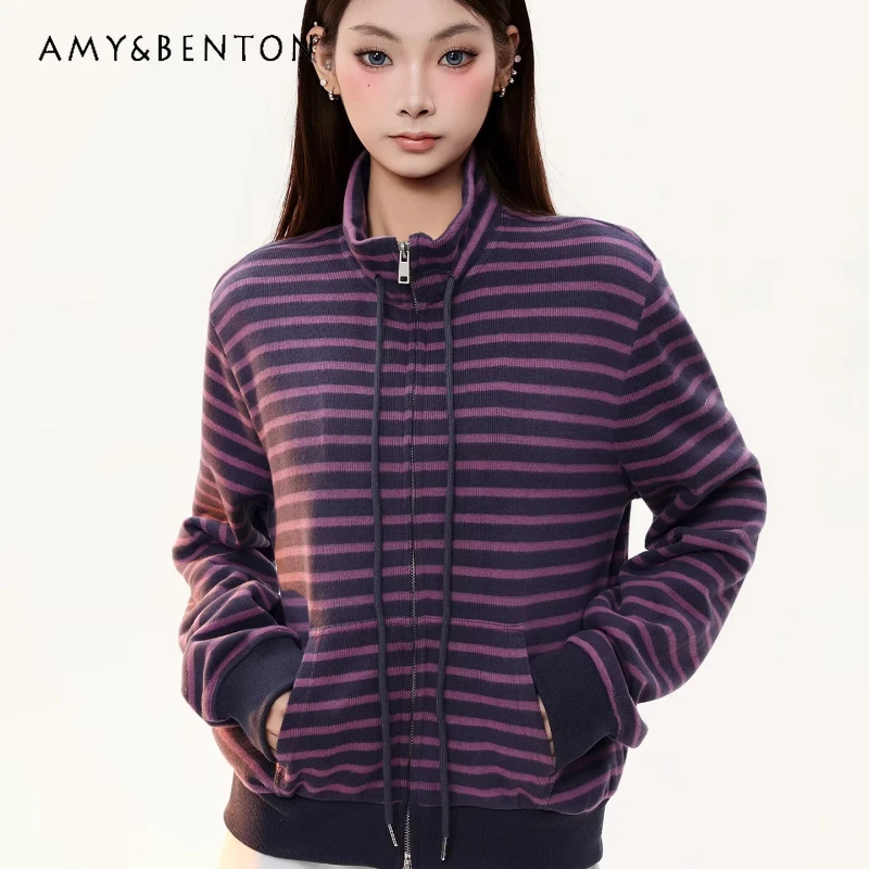 Original Design Commuter Striped Zipper Women's Cardigan 2026 Spring Loose Versatile Stand Collar Knitted Sweater Coat Ladies
Original Design Commuter Striped Zipper Women's Cardigan 2026 Spring Loose Versatile Stand Collar Knitted Sweater Coat Ladies