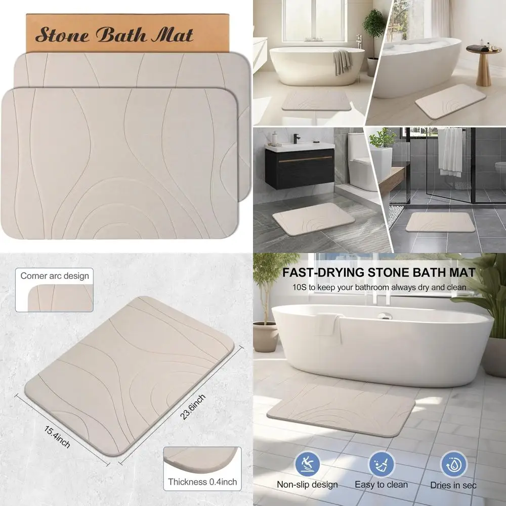 Diatomaceous Earth Shower Mats, 2-Pack, Non-Slip, Super Absorbent, Quick Drying, 24x15 Inches, Greyish White
Diatomaceous Earth Shower Mats, 2-Pack, Non-Slip, Super Absorbent, Quick Drying, 24x15 Inches, Greyish White