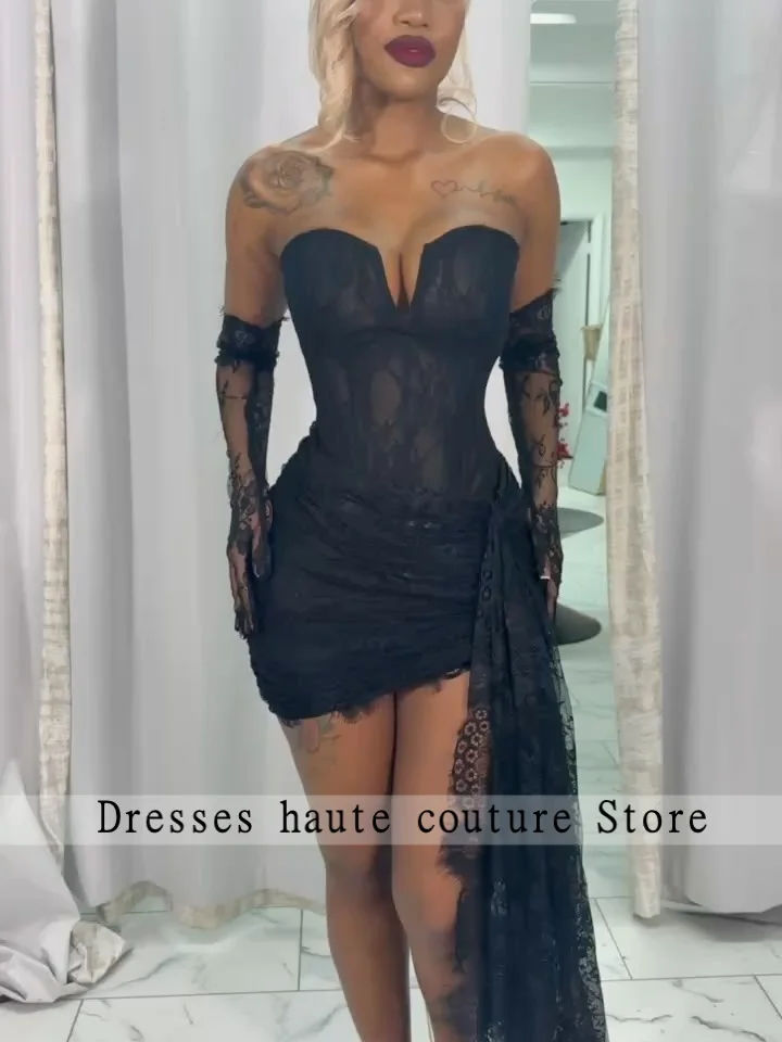 Black Lace Corset Mini Dress With Detachable Train Off Shoulder Formal Evening Party 2026 Gown For Women Clubwear Customized
Black Lace Corset Mini Dress With Detachable Train Off Shoulder Formal Evening Party 2026 Gown For Women Clubwear Customized