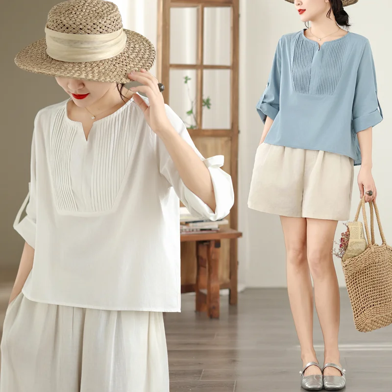 Loose Women's Cotton Linen Color Shirt Summer New Style Artistic Belly Covering Oversized Hooded Shirt Comfortable Fit
Loose Women's Cotton Linen Color Shirt Summer New Style Artistic Belly Covering Oversized Hooded Shirt Comfortable Fit