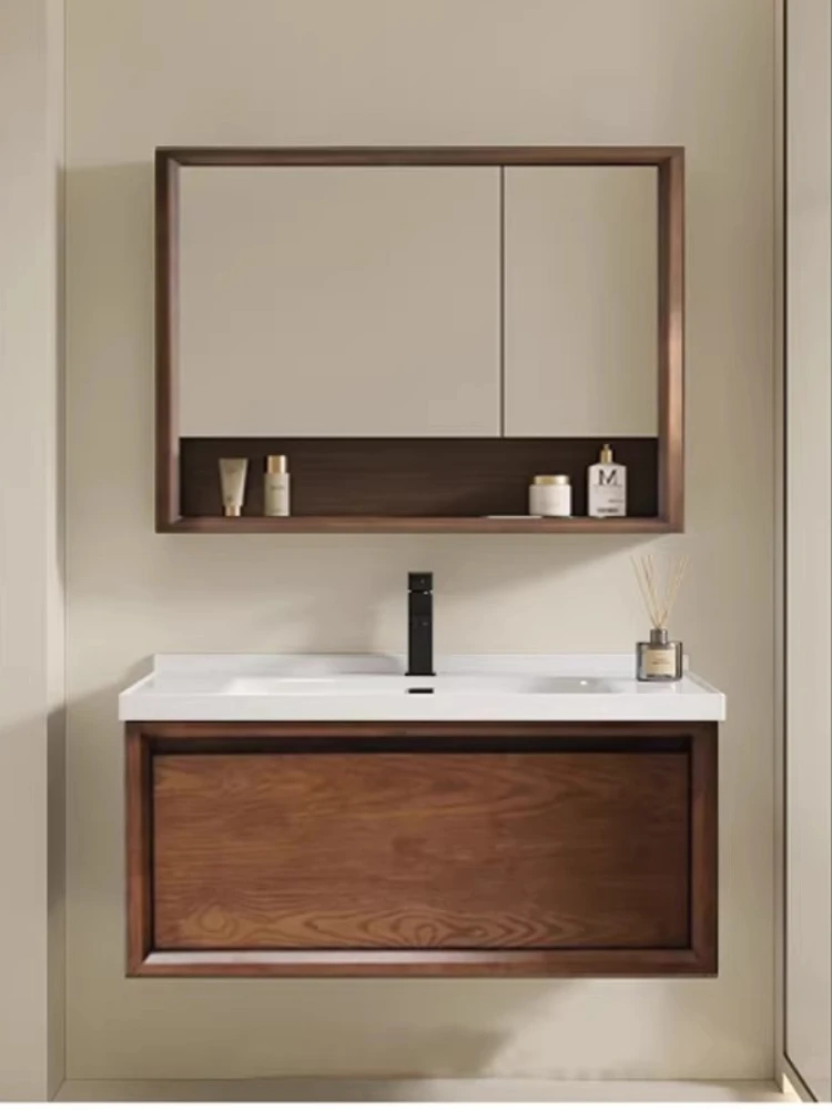 Американский комбинированный шкаф для ванной комнаты из массива дерева со встроенной керамической раковиной, настенная тумба в ретро-стиле.
Американский комбинированный шкаф для ванной комнаты из массива дерева со встроенной керамической раковиной, настенная тумба в ретро-стиле.