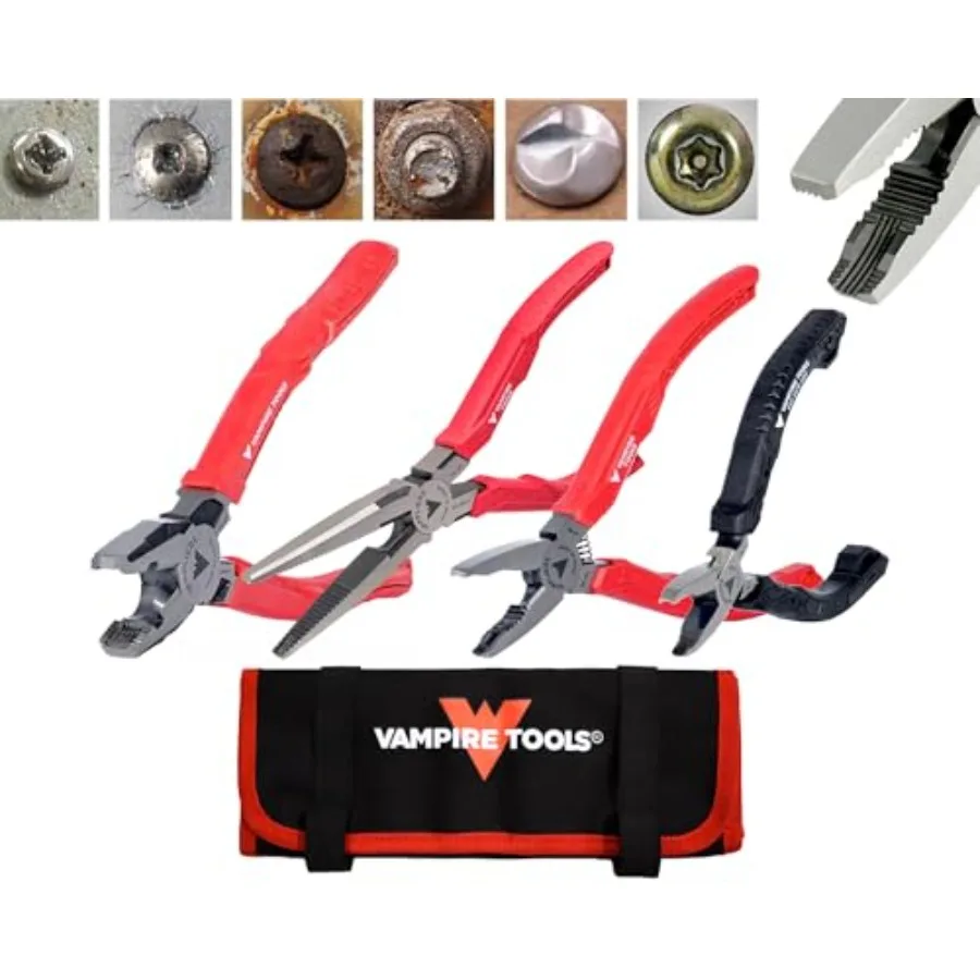 Screw Extractor Made in Japan: 8" Linesman, 7.5" Long Nose, 6.25" Combination, 5" ESD Safe Mini Plier + Tool Pouch. Remove any
Screw Extractor Made in Japan: 8" Linesman, 7.5" Long Nose, 6.25" Combination, 5" ESD Safe Mini Plier + Tool Pouch. Remove any