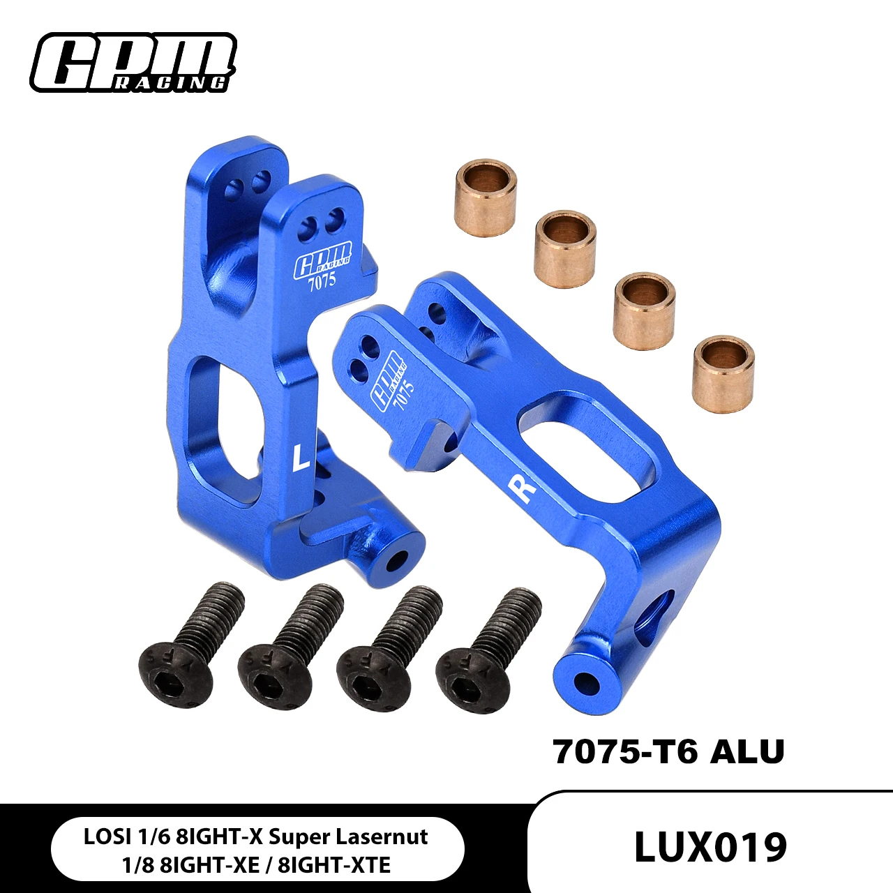 GPM 7075 Alloy Front C Hubs For LOSI 1/6 8IGHT-X Lasernut 1/8 8IGHT-XE 8IGHT-XTE
GPM 7075 Alloy Front C Hubs For LOSI 1/6 8IGHT-X Lasernut 1/8 8IGHT-XE 8IGHT-XTE