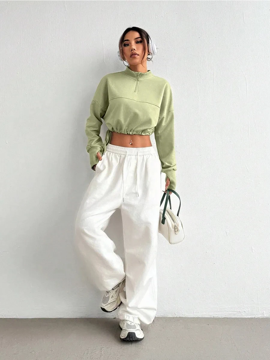 Women's Sport Streetwear Solid Long Sleeve Cropped Sweatshirt Women's Y2k Fit Half Zip Up Elastic Sweatshirt
Women's Sport Streetwear Solid Long Sleeve Cropped Sweatshirt Women's Y2k Fit Half Zip Up Elastic Sweatshirt