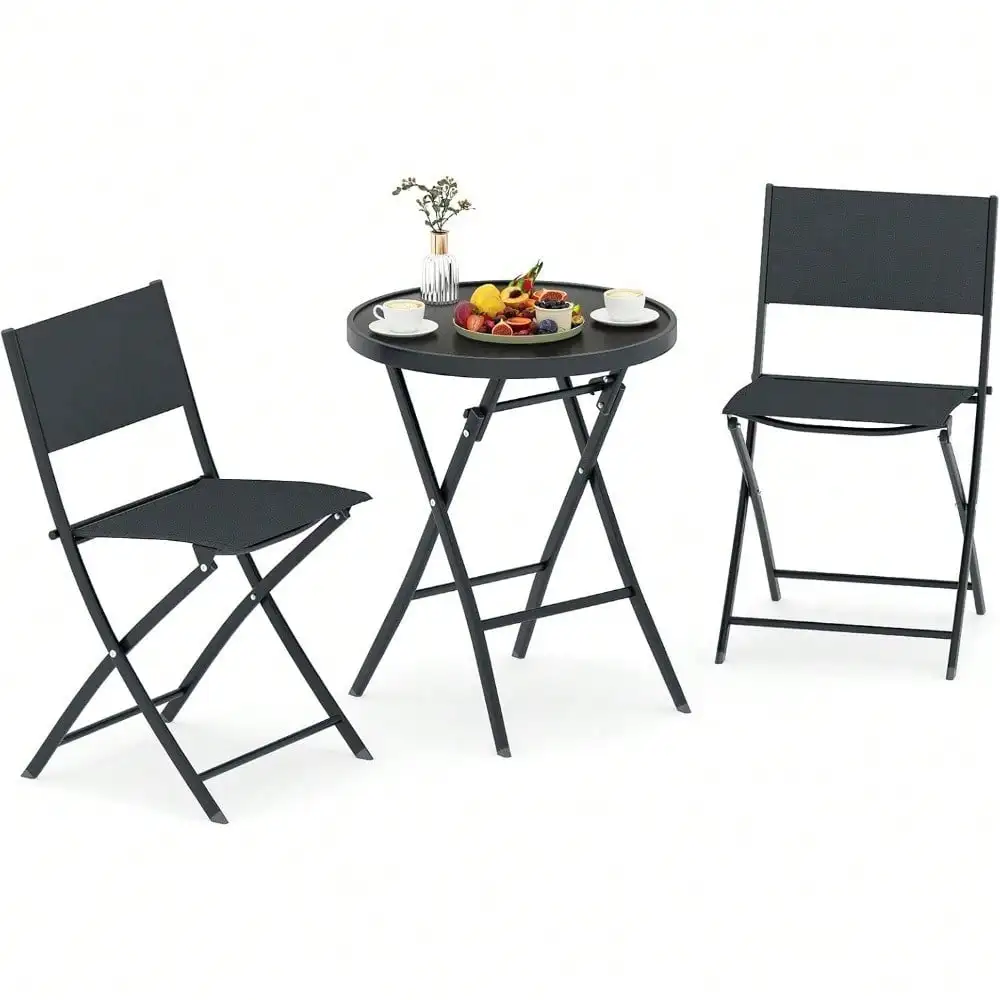 3 Piece Folding Bistro Set, Patio Dining Furniture With Breathable Fabric Seat & Tempered Glass Tabletop, Outdoor Metal Frame Table & Chairs Set For Backyard, Garden, Balcony
3 Piece Folding Bistro Set, Patio Dining Furniture With Breathable Fabric Seat & Tempered Glass Tabletop, Outdoor Metal Frame Table & Chairs Set For Backyard, Garden, Balcony