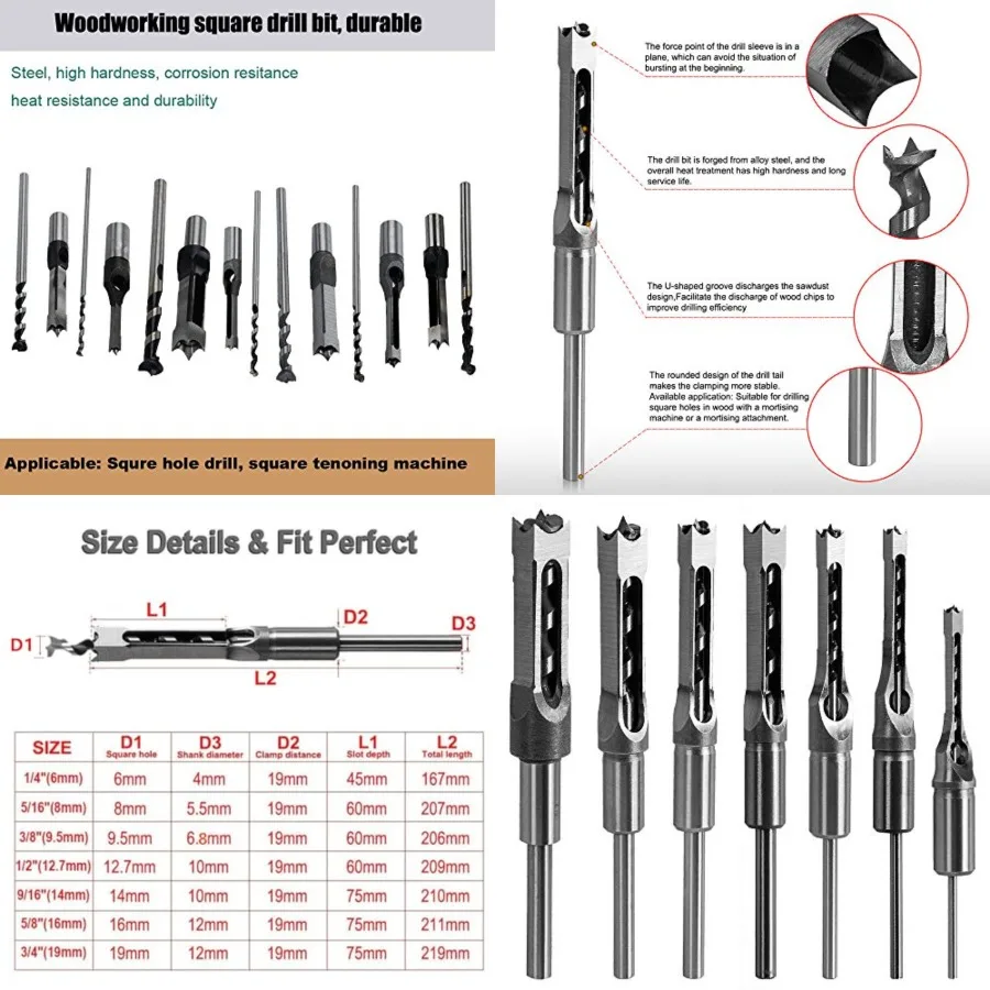 Square Hole Drill Bit, Steel Hardness Sharp Mortising Chisel Set,,3/4inch,,,,Woodworking Mortiser Drill Bit-7pcs
Square Hole Drill Bit, Steel Hardness Sharp Mortising Chisel Set,,3/4inch,,,,Woodworking Mortiser Drill Bit-7pcs