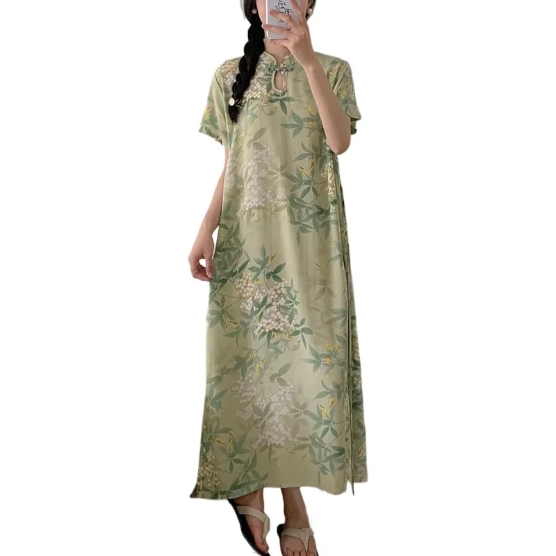 New Chinese Button Color Printed Retro Women's Short Sleeved Summer Loose and Niche Temperament Design Dress
New Chinese Button Color Printed Retro Women's Short Sleeved Summer Loose and Niche Temperament Design Dress