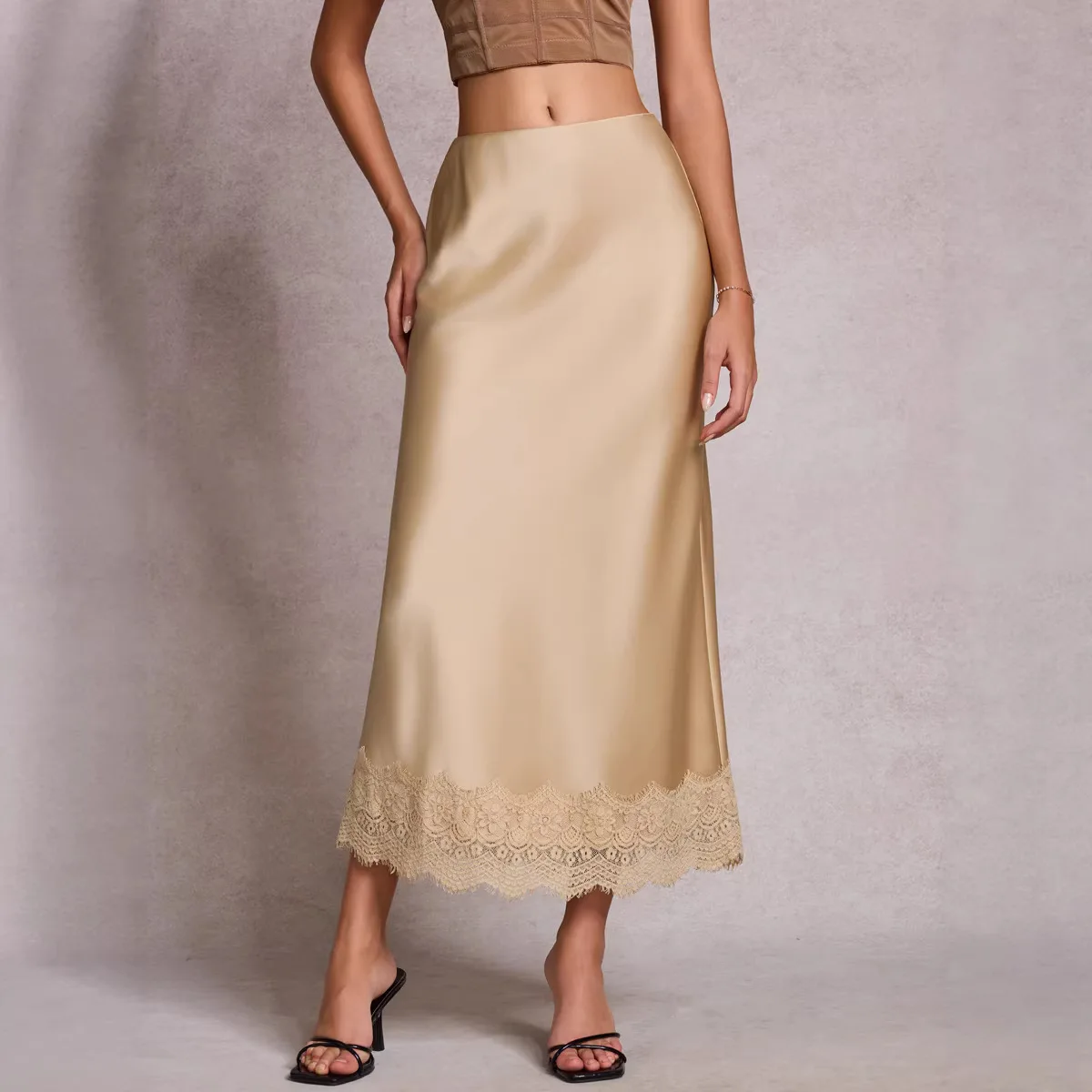 Womens Elegant Midi Skirts Summer High Waist Lace Satin Trumpet Skirt Woman Luxury Slim Korean Fashion Lace Patchwork Skirts
Womens Elegant Midi Skirts Summer High Waist Lace Satin Trumpet Skirt Woman Luxury Slim Korean Fashion Lace Patchwork Skirts