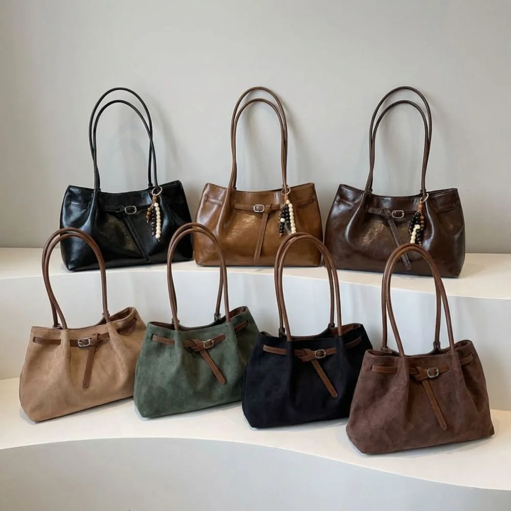 Suede/PU Leather Shoulder Bag Retro Elegant Handbag Large Capacity Solid Color Commuting Tote Bag School/Travel/Work Suede/PU Leather Shoulder Bag Retro Elegant Handbag Large Capacity Solid Color Commuting Tote Bag School/Travel/Work