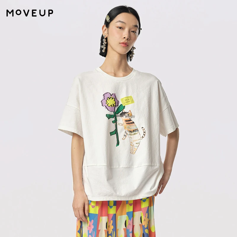 MOVEUP Short Sleeved Round Neck T-Shirt 2026 Summer New Watercolor Cartoon Print Splicing Slit Design Tees For Women 324210507
MOVEUP Short Sleeved Round Neck T-Shirt 2026 Summer New Watercolor Cartoon Print Splicing Slit Design Tees For Women 324210507