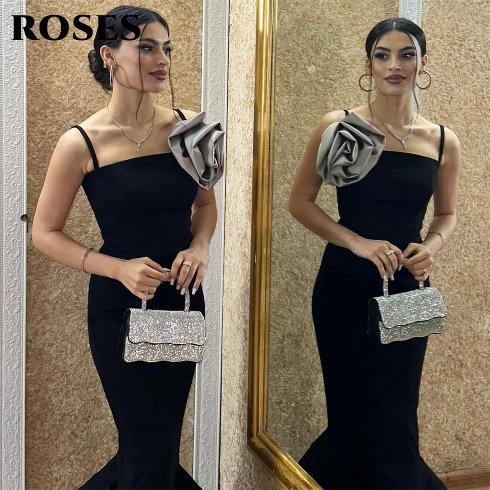 ROSES Black Satin Formal Dress Square Neck Evening Dress Spaghetti Strap Mermaid Prom Gown with 3D Flower Gala Dress Customized
ROSES Black Satin Formal Dress Square Neck Evening Dress Spaghetti Strap Mermaid Prom Gown with 3D Flower Gala Dress Customized