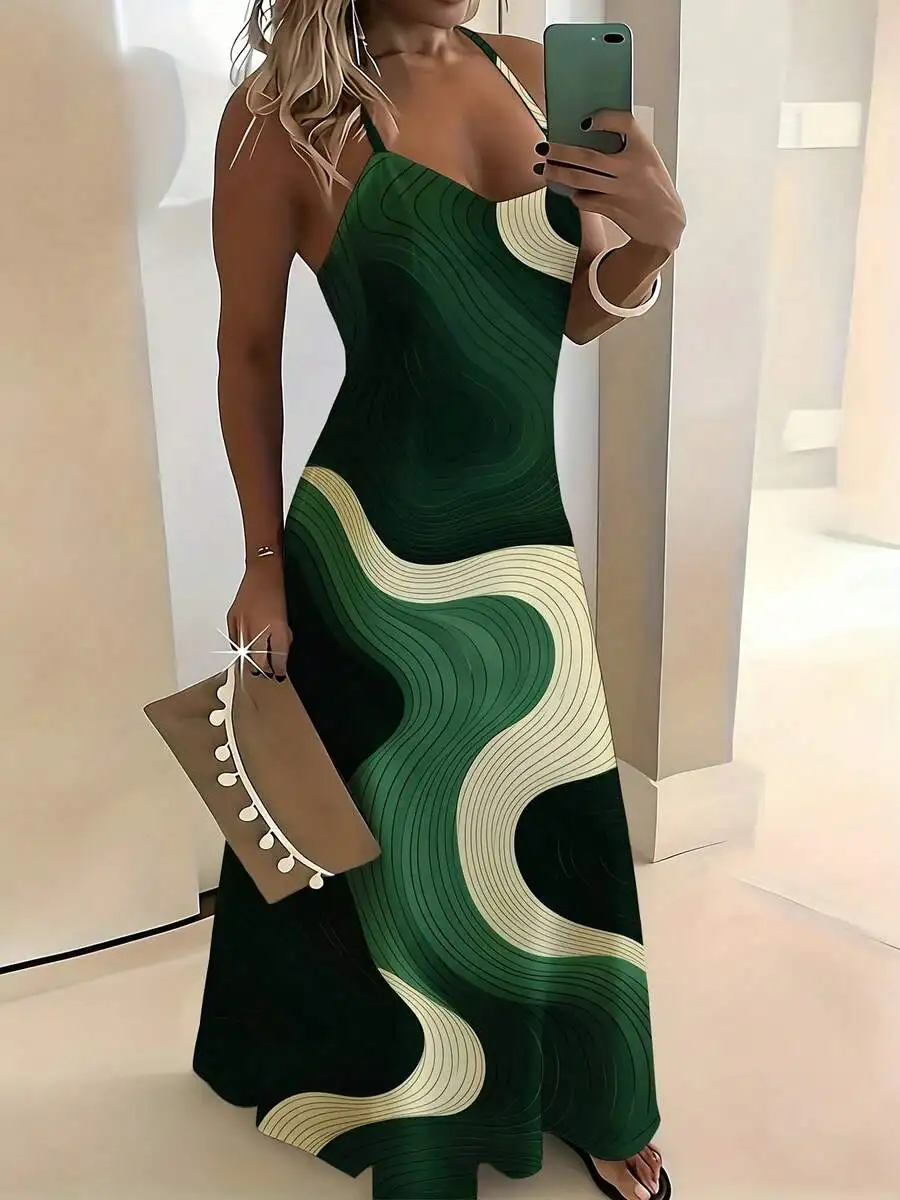 Green And Cream Abstract Wave Sleeveless Maxi Dress Deep V Neck Women Casual Elegant Long Dress
Green And Cream Abstract Wave Sleeveless Maxi Dress Deep V Neck Women Casual Elegant Long Dress