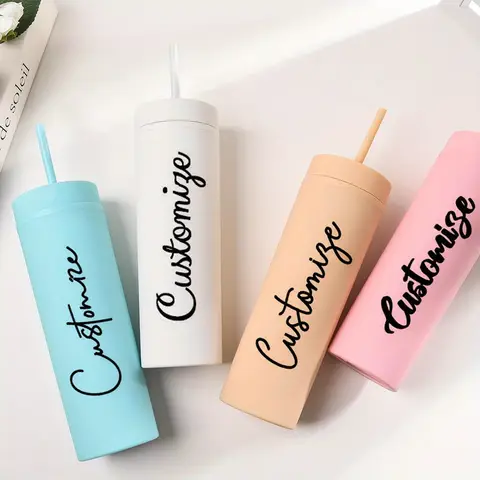 Personalized Customized Skinny Tumbler, Matte Acrylic Slim Cup with Straw, Unique Bridesmaid Gift, Birthday Gift For Her.