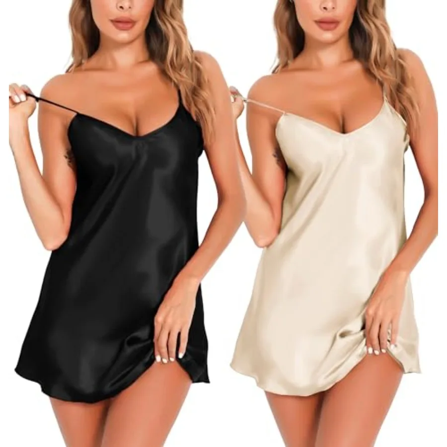 Women's 2 Pack Silk Nightgown Sexy Lingerie Satin Sleepwear Negligee V Neck Chemise Nightwear Mini Slip Dress S-XXL
Women's 2 Pack Silk Nightgown Sexy Lingerie Satin Sleepwear Negligee V Neck Chemise Nightwear Mini Slip Dress S-XXL