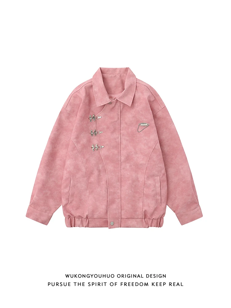 Loose Fit Metal Decorated Pink Collar Leather Jaet ex Trendy Brand Outerwear for Couples Youthful Sle Long Sve Zip...
Loose Fit Metal Decorated Pink Collar Leather Jaet ex Trendy Brand Outerwear for Couples Youthful Sle Long Sve Zip...