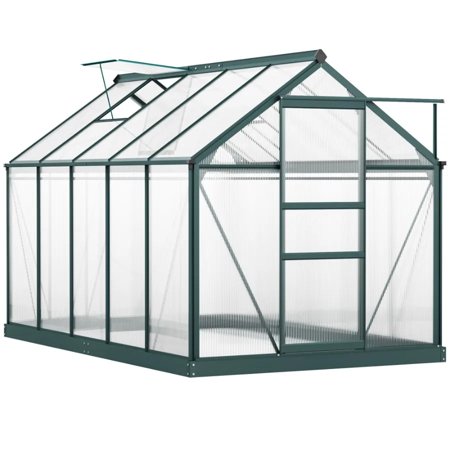 6' x 10' outdoor greenhouse, polycarbonate, dark green, rain gutter and roof vent for patio backyard garden
6' x 10' outdoor greenhouse, polycarbonate, dark green, rain gutter and roof vent for patio backyard garden