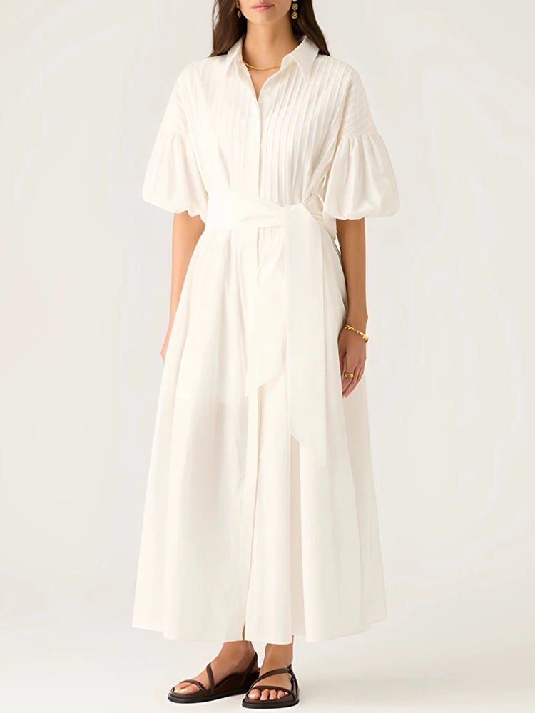 Summer 2025 women's lapel single-breasted pleated lace-up cinched-waist dress, high-waisted pleated loose puffy skirt
Summer 2025 women's lapel single-breasted pleated lace-up cinched-waist dress, high-waisted pleated loose puffy skirt