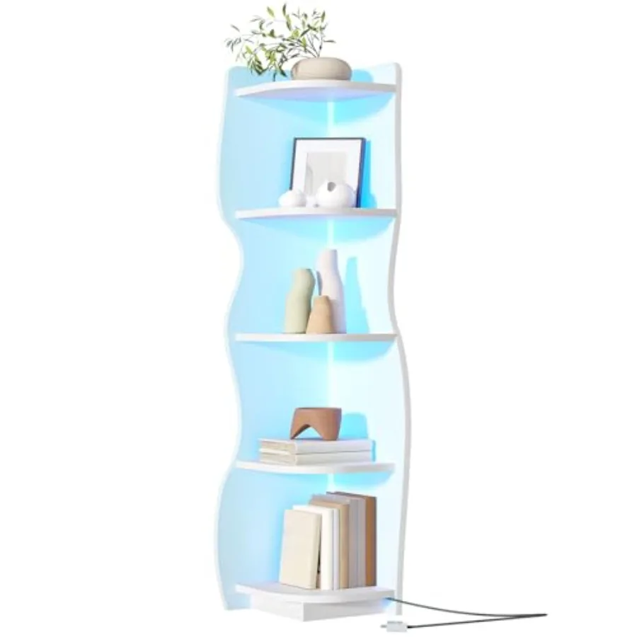 Corner Shelf with Light 5-Tier Modern Corner Bookshelf Stylish Display Bookcase Wooden Open Book Shelf Storage Rack for Small S
Corner Shelf with Light 5-Tier Modern Corner Bookshelf Stylish Display Bookcase Wooden Open Book Shelf Storage Rack for Small S