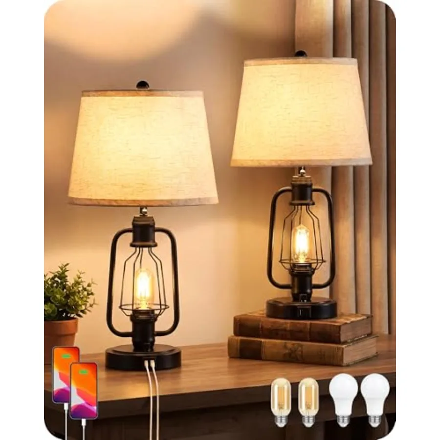 Farmhouse Table Lamps Set of 2, Industrial Bedside Table Lamps with USB Ports, Rustic Vintage Nightstand Desk Lamps for Living
Farmhouse Table Lamps Set of 2, Industrial Bedside Table Lamps with USB Ports, Rustic Vintage Nightstand Desk Lamps for Living