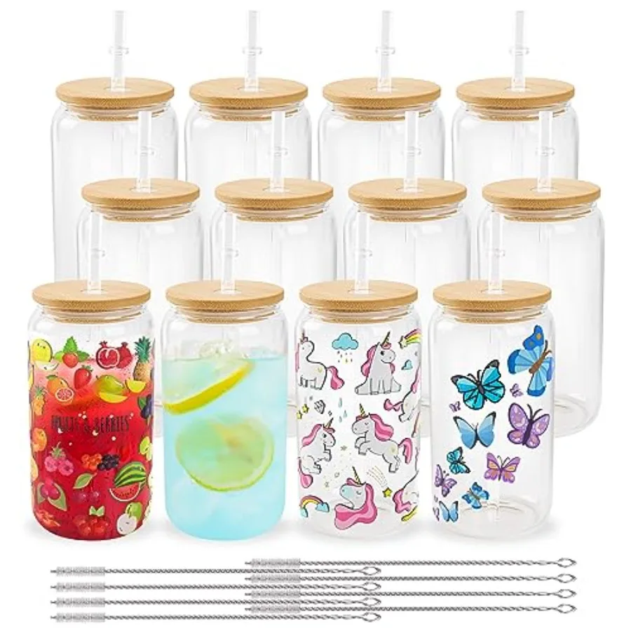 Sublimation Glass Cups Blanks with Bamboo Lid 16 OZ Glass Beer Cans Mason Jar for Iced Coffee Juice Soda Drinks
Sublimation Glass Cups Blanks with Bamboo Lid 16 OZ Glass Beer Cans Mason Jar for Iced Coffee Juice Soda Drinks