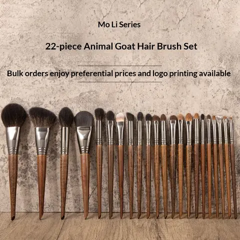22pcs Goat Hair Makeup Brushes Set: Eyeshadow Brush, Foundation Powder Brush, Contour Blush Brush, Cosmetic Makeup Tools