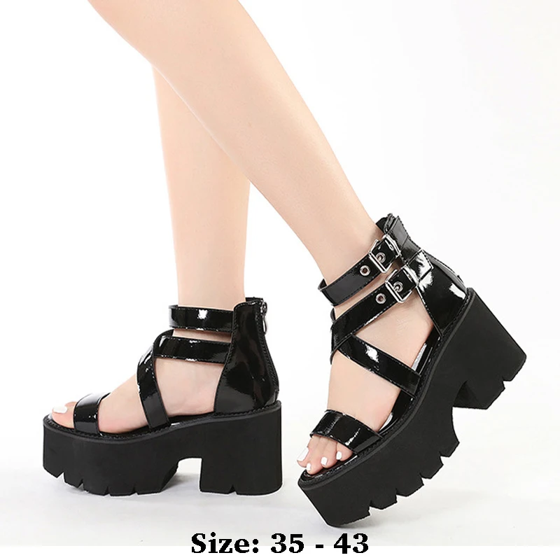 High quality summer thick soles patent leather sandals for women 8cm high heel 2025 35 43 platform open toe fashion shoe black
High quality summer thick soles patent leather sandals for women 8cm high heel 2025 35 43 platform open toe fashion shoe black