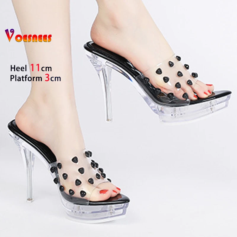Черные женские тапочки на высоком каблуке 11 см и платформе 3 см, прозрачные женские туфли-лодочки на тонком каблуке с острым носком, цветные туфли на шпильке с заклепками, вечерние туфли
Черные женские тапочки на высоком каблуке 11 см и платформе 3 см, прозрачные женские туфли-лодочки на тонком каблуке с острым носком, цветные туфли на шпильке с заклепками, вечерние туфли