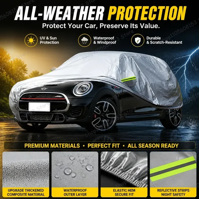 For BMW MINI JCW Car Cover Waterproof UV Resistant Dustproof Snowproof Fade Proof Rainproof Scratch Resistant Breathable 210T
For BMW MINI JCW Car Cover Waterproof UV Resistant Dustproof Snowproof Fade Proof Rainproof Scratch Resistant Breathable 210T