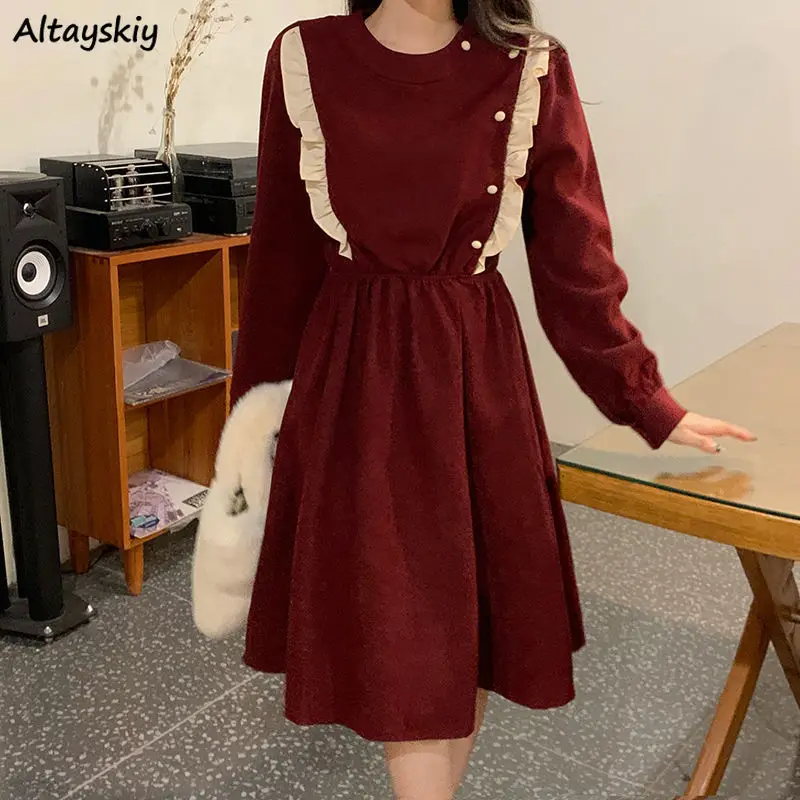 Long Sleeve Dress French Style Mujer Gentle O-neck Women Empire Autumn Winter Flounced Edge Knee-length Streetwear Fashion Retro
Long Sleeve Dress French Style Mujer Gentle O-neck Women Empire Autumn Winter Flounced Edge Knee-length Streetwear Fashion Retro