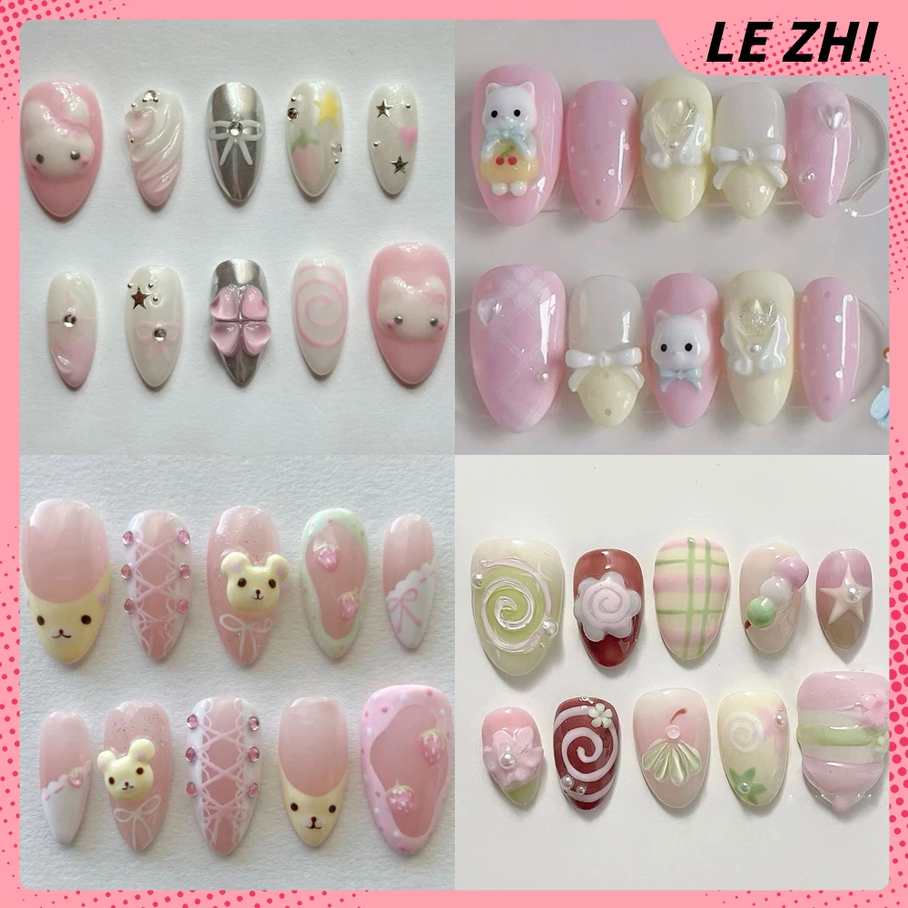3D Cute Doll Pink Sweet Rilakkuma Handmade Press On Nails Shells Starfish Water Droplets Strawberry Flower Bowknot False Nails
3D Cute Doll Pink Sweet Rilakkuma Handmade Press On Nails Shells Starfish Water Droplets Strawberry Flower Bowknot False Nails