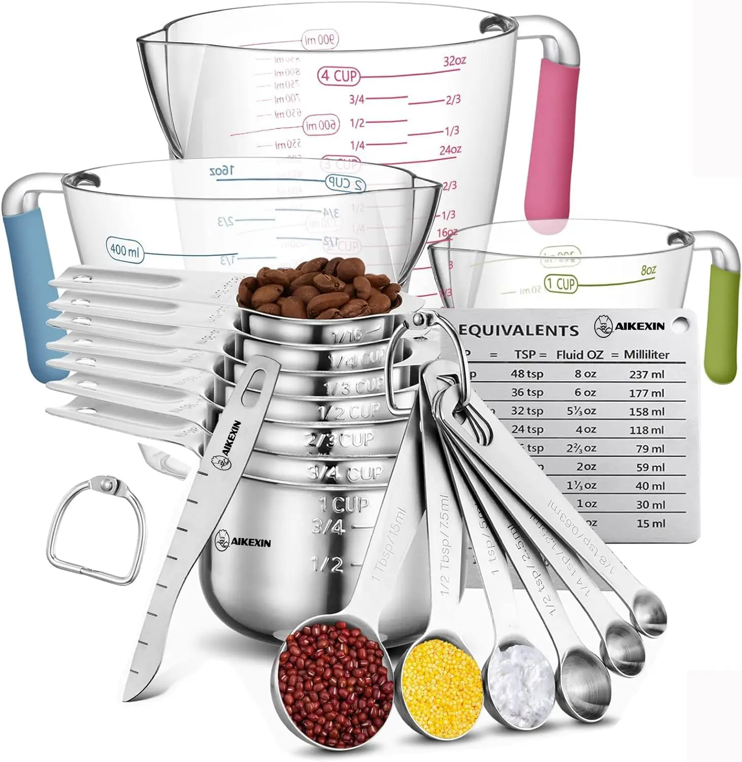 20-Piece Measuring Cups and Spoons Set, Nesting Stainless Steel with Plastic Cups for Dry and Liquid Ingredients, Kitchen
20-Piece Measuring Cups and Spoons Set, Nesting Stainless Steel with Plastic Cups for Dry and Liquid Ingredients, Kitchen