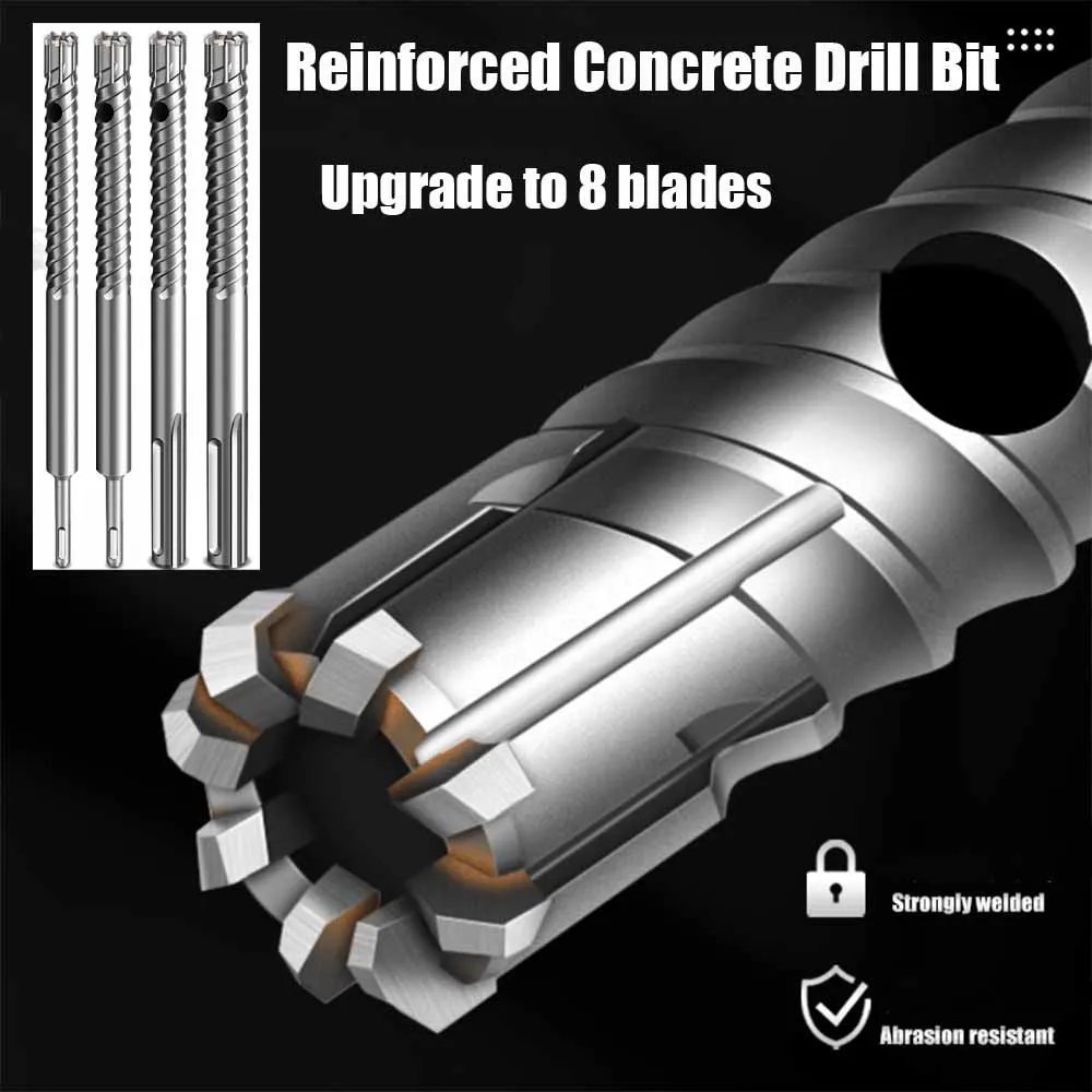 Сверхмощное сверло для бетона SDS-Plus с 8 лезвиями для резки стали, сплав высокой твердости для проникновения арматуры 
Сверхмощное сверло для бетона SDS-Plus с 8 лезвиями для резки стали, сплав высокой твердости для проникновения арматуры