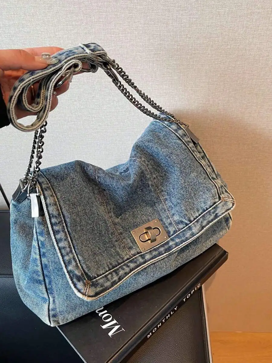 Denim Flap Crossbody Bag With Chain Strap Large Capacity Casual Women Handbag
Denim Flap Crossbody Bag With Chain Strap Large Capacity Casual Women Handbag