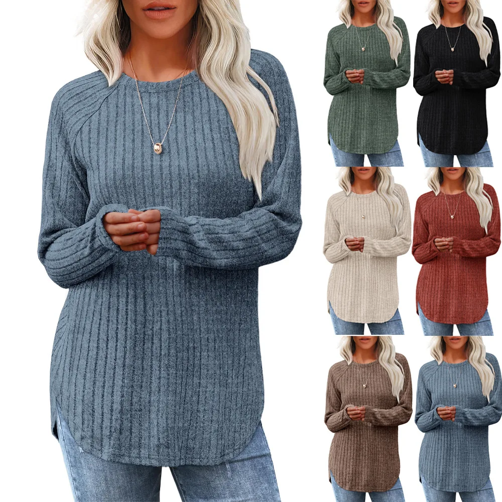 Y2K autumn women's casual splicing crew neck long-sleeved pit strip pullover solid color light and comfortable loose women's top 
Y2K autumn women's casual splicing crew neck long-sleeved pit strip pullover solid color light and comfortable loose women's top