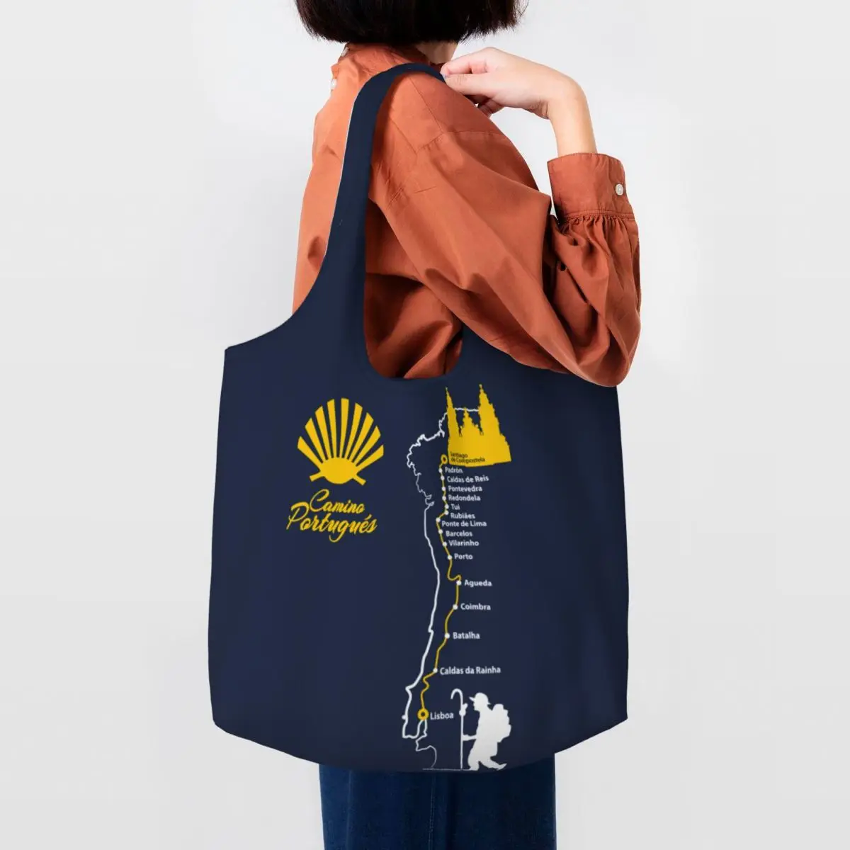 Изготовленная на заказ милая португальская сумка-тоут для покупок Camino De Santiago, переработка продуктов, холщовая сумка-шоппер на плечо
Изготовленная на заказ милая португальская сумка-тоут для покупок Camino De Santiago, переработка продуктов, холщовая сумка-шоппер на плечо
