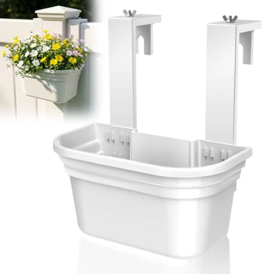 Outdoor fence post planter set for 5x5 PVC posts, white plastic hanging planters, 15.75 inch, easy-install deck railing garden
Outdoor fence post planter set for 5x5 PVC posts, white plastic hanging planters, 15.75 inch, easy-install deck railing garden