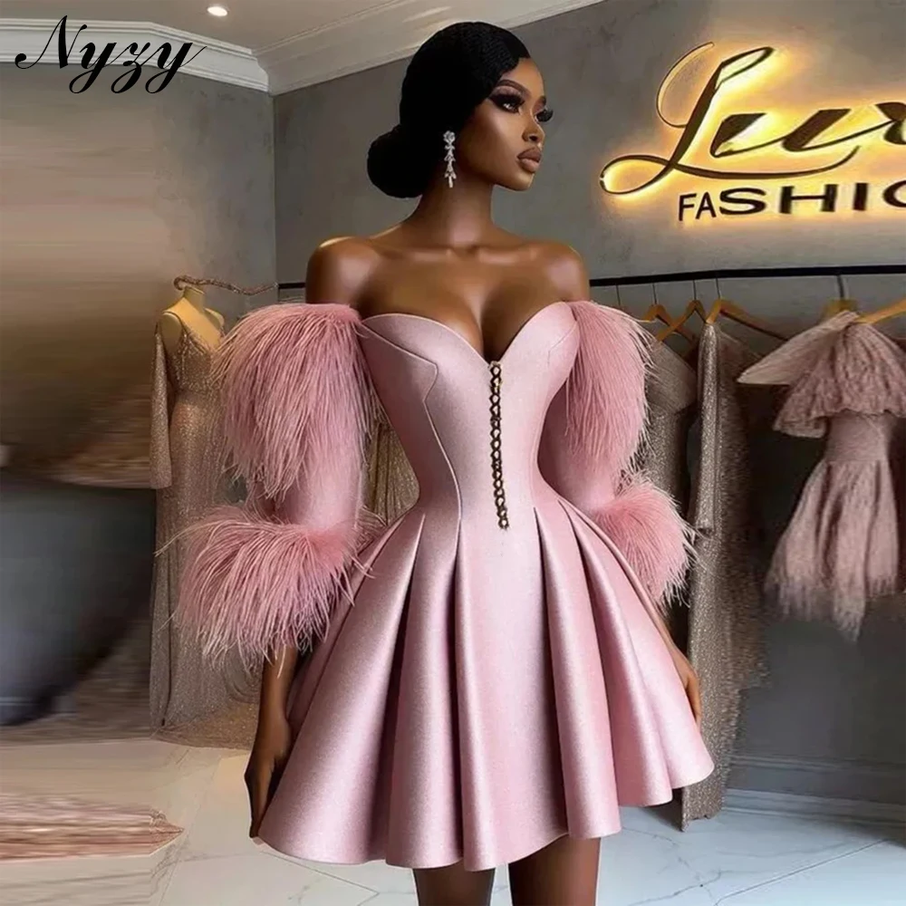 NYZY C609 Customized Wedding Party Evening Gowns Best Selling Africa Satin Off the Shoulder Feather Cocktail Dresses Pink 2025
NYZY C609 Customized Wedding Party Evening Gowns Best Selling Africa Satin Off the Shoulder Feather Cocktail Dresses Pink 2025