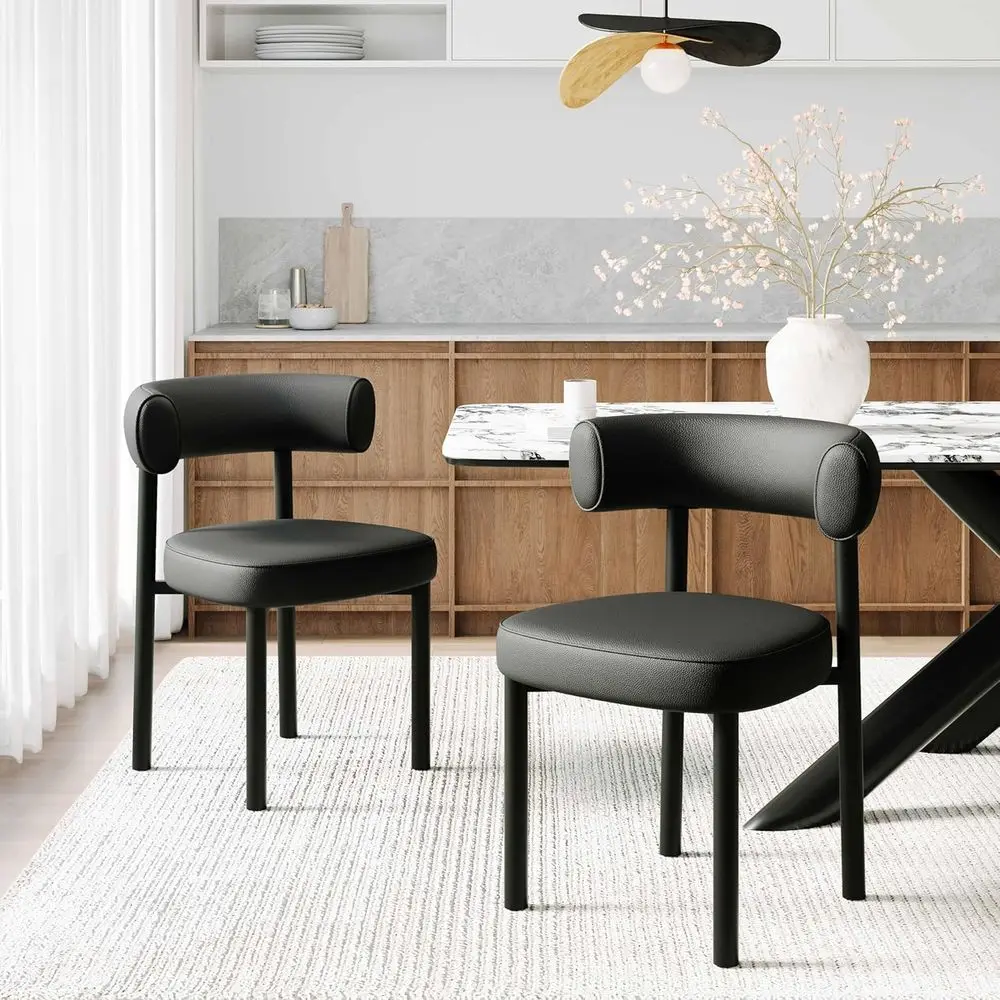 Mid-Century Modern Dining Chairs Set of 2, Black Upholstered Seats, Textured Leather, Ergonomic Curved Backrest, Suitable for Ho
Mid-Century Modern Dining Chairs Set of 2, Black Upholstered Seats, Textured Leather, Ergonomic Curved Backrest, Suitable for Ho