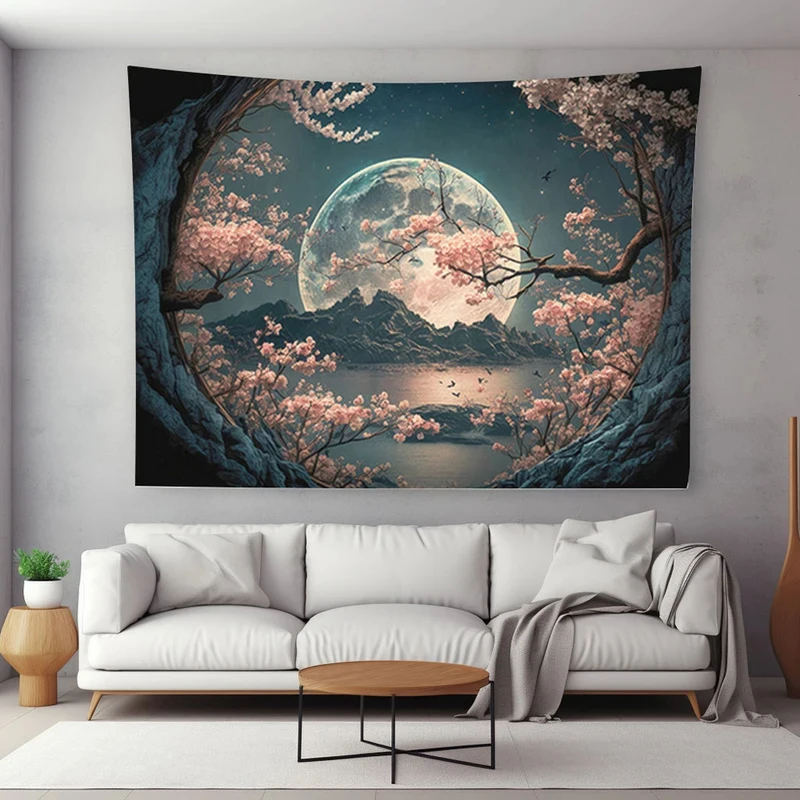VIKAMA Sakura Tapestry Cherry Blossom Starry Night Moon Mountain Wall Hanging Fairycore Aesthetic Decor Bedroom Art Cloth
VIKAMA Sakura Tapestry Cherry Blossom Starry Night Moon Mountain Wall Hanging Fairycore Aesthetic Decor Bedroom Art Cloth