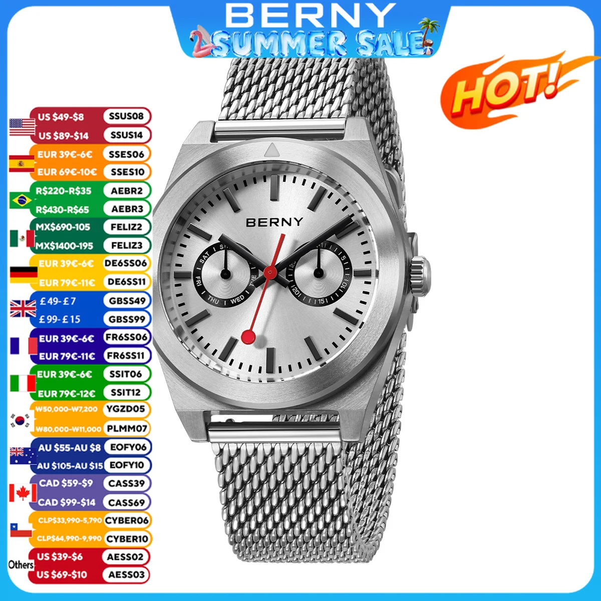 BERNY Track Men Watch Stainless Steel Panda Eyes Dial Simple Casual Wristwatch Fashion Rotating Bezel Railway-Style Men Watch
BERNY Track Men Watch Stainless Steel Panda Eyes Dial Simple Casual Wristwatch Fashion Rotating Bezel Railway-Style Men Watch